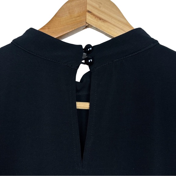 AGB Black Mock Neck Cold Shoulder Embroidered Floral Summer Mini Shift Dress - Picture 7 of 11